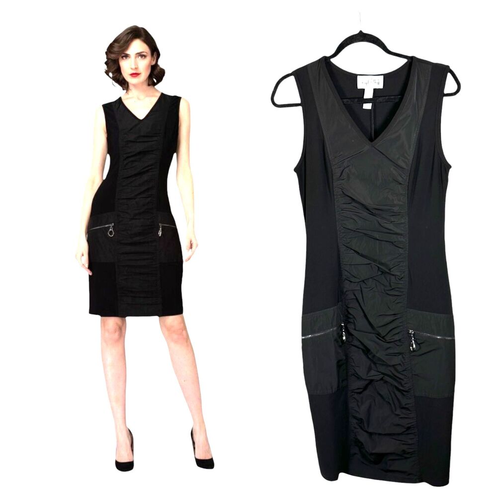 Joseph Ribkoff 193430  Black Sheath Ruched Dress Knee Length Size 8